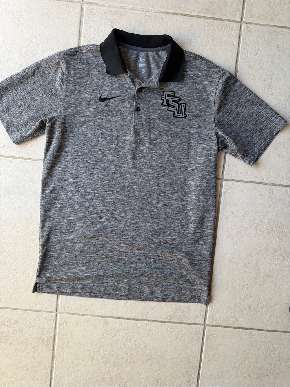 Nike Gray Heather Polo with Black Collar and FSU Crest